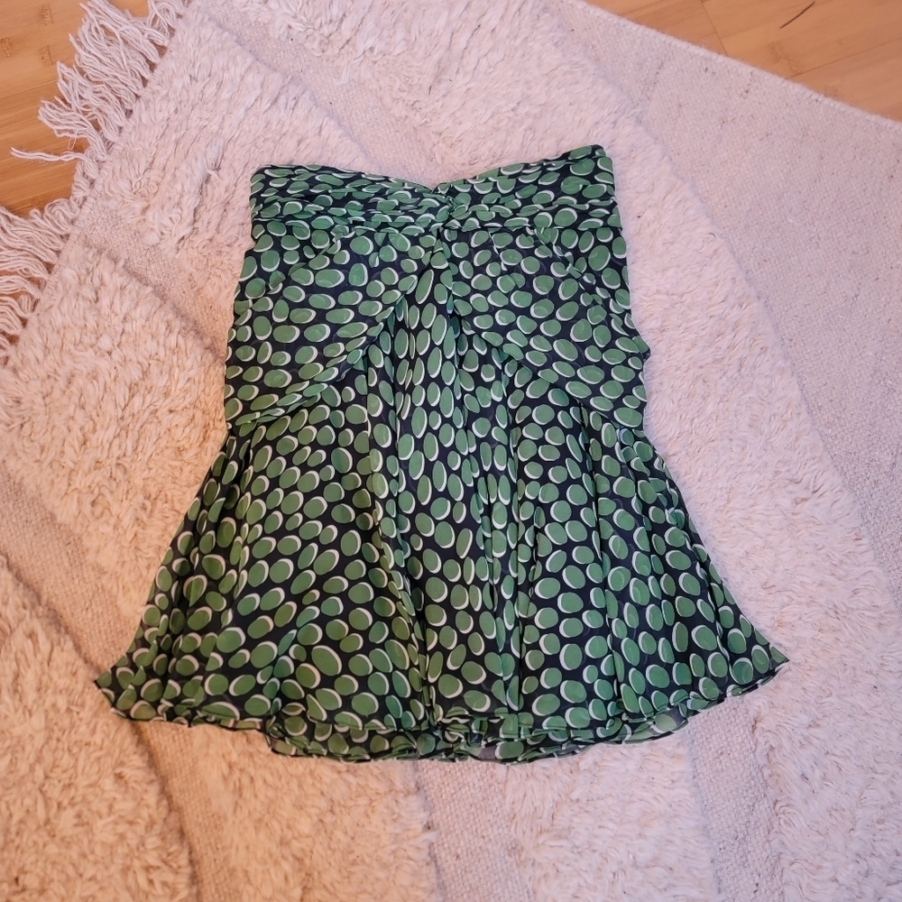 Z Spoke by Zac Posen 100% Silk Polka Dot Fit Flare Skirt sz 4 Kelly Green Navy